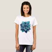 Klassisches Silber BLAUE BLUME Fettes Design T-Shirt (Vorne ganz)