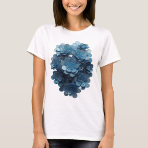 Klassisches Silber BLAUER BLUMEN-STEIN Kunstvolles T-Shirt