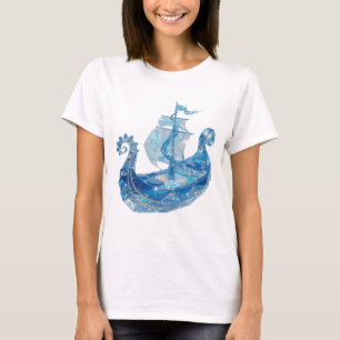 Klassisches Silber BLUE ICE WIKINGER-SCHIFF Grafik T-Shirt