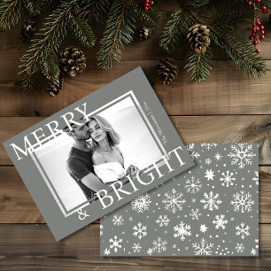 Klassisches Silber Merry & Bright Fette Schneefloc Feiertagskarte