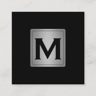Klassisches Silber-Metallic-Etikett mit Monogramm Quadratische Visitenkarte