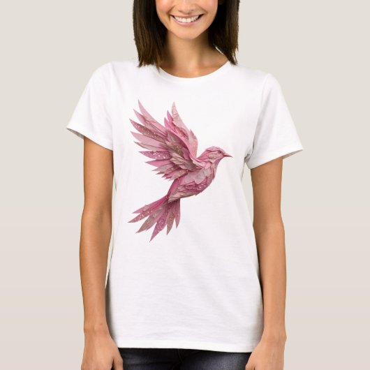 Klassisches Silber PINK BIRD Textdesign T-Shirt (Vorderseite)