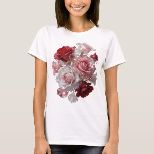 Klassisches Silber ROSE BLOOM künstlerisches Motiv T-Shirt