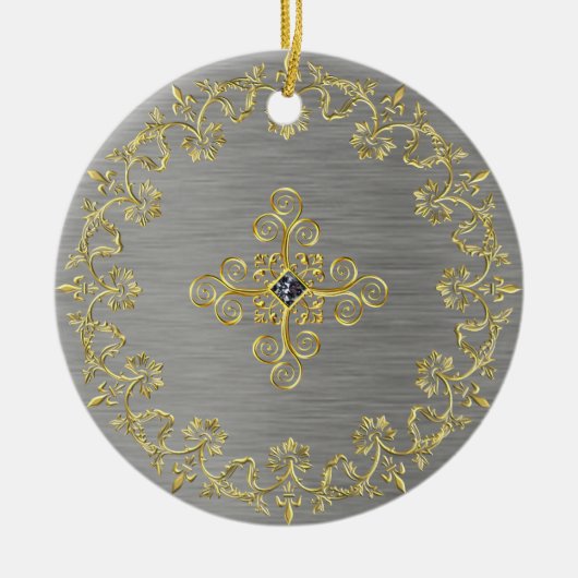 Klassisches Silber und Gold Keramik Ornament (Vorne)