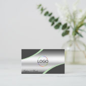 Klassisches Silver Gray Curved Deco Lines Logo Fot Visitenkarte (Stehend Vorderseite)
