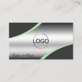 Klassisches Silver Gray Curved Deco Lines Logo Fot Visitenkarte (Vorderseite)