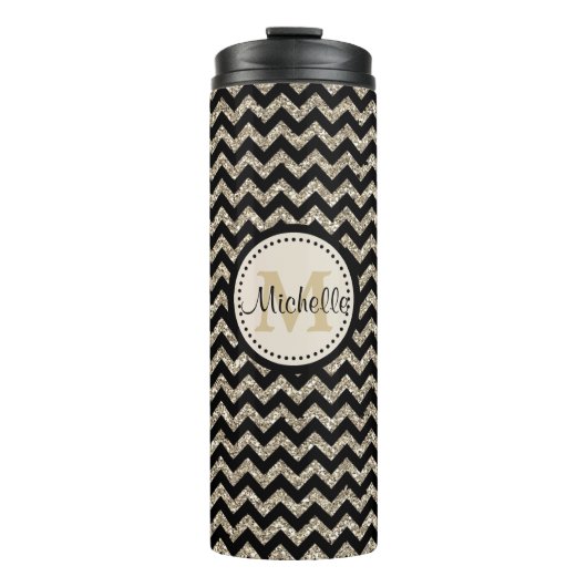 Klassisches Silver Zickzack Gold Monogram Thermosbecher (Vorderseite)