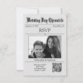 Klassisches Skript 1 Foto QR-Code Grau Zeitung RSVP Karte (Vorderseite)