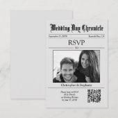 Klassisches Skript 1 Foto QR-Code Grau Zeitung RSVP Karte (Vorne/Hinten)