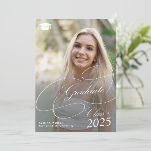 Klassisches Skript 2 Fotos Klasse 2024 Abschluss Ankündigung (Stehend Vorderseite)