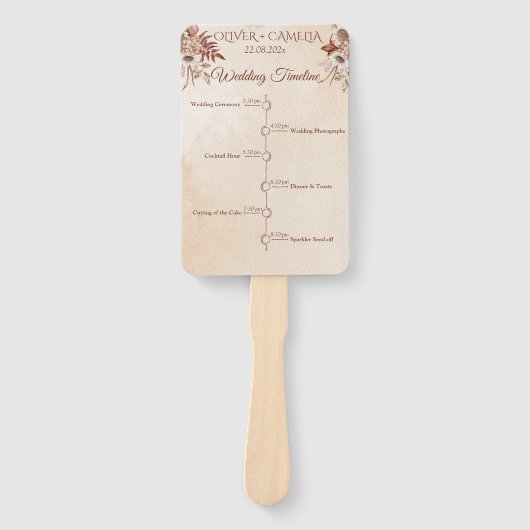 Klassisches Skript BOHO Hochzeitsprogramm und Zeit Fächer (Vorderseite)