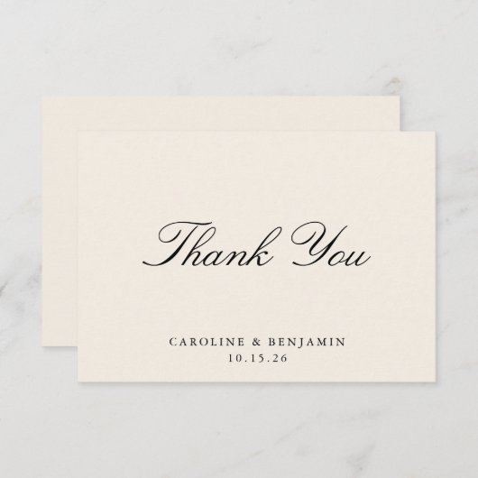 Klassisches Skript Elegant Wedding Custom Ivory Dankeskarte (Vorne/Hinten)