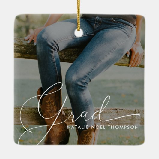 Klassisches Skript-Foto Moderne Coole Graduierungs Keramikornament (Rückseite)