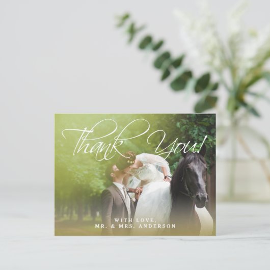 Klassisches Skript | Foto Wedding Vielen Dank Post Postkarte (Stehend Vorderseite)