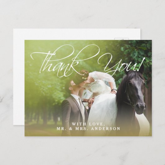 Klassisches Skript | Foto Wedding Vielen Dank Post Postkarte (Vorne/Hinten)