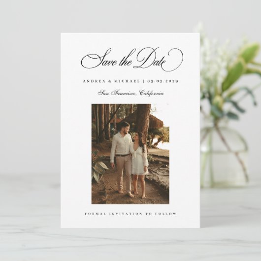 Klassisches Skript Minimal Foto 2026 Hochzeit Save The Date (Stehend Vorderseite)