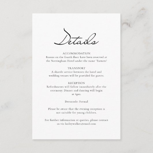 Klassisches Skript Minimalistische White Wedding D Begleitkarte (Vorderseite)