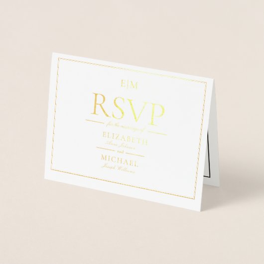 Klassisches Skript Monogram Wedding RSVP Folienkarte (Vorderseite)