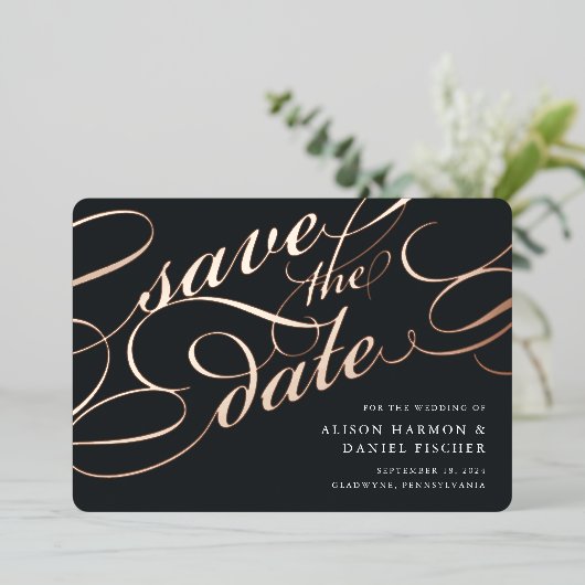 Klassisches Skript Save the Date Folieneinladung (Stehend vorne)