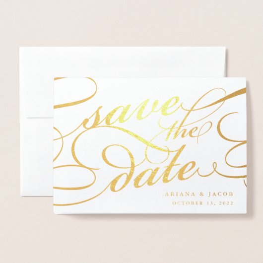 Klassisches Skript Save the Date Folienkarte (Vorderseite mit Umschlag)