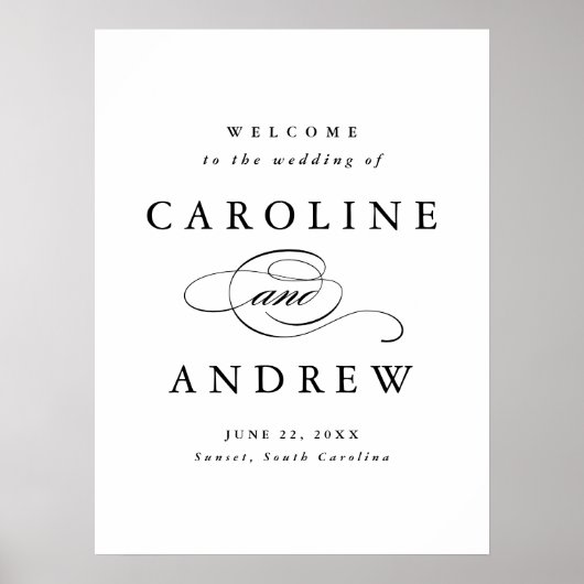 Klassisches Skript Schwarz und Weiß Hochzeit Willk Poster (Vorne)