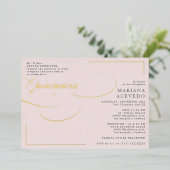 Klassisches Skript Traditiona Wording Pink Quincea Folieneinladung (Stehend vorne)