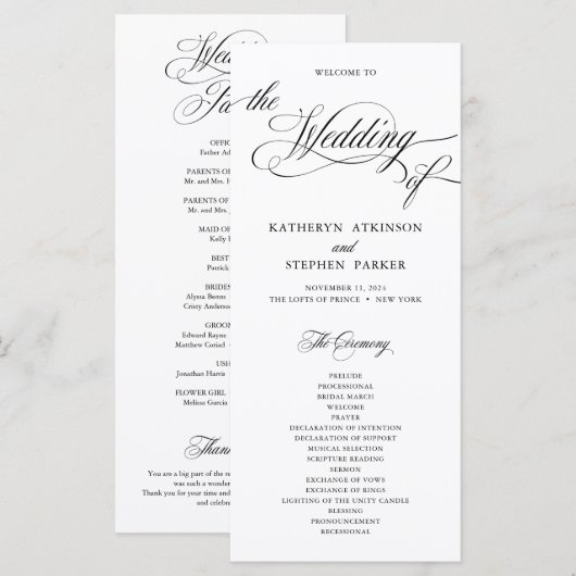 Klassisches Skripteleganten Hochzeitsfeierprogramm Programm (Vorne/Hinten)