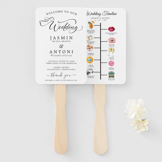 Klassisches SkriptWedding-Programm und Zeitleiste Fächer (Vorne und Hinten)