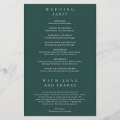 Klassisches Smaragdgrün Einfaches Hochzeitsprogram (Rückseite)