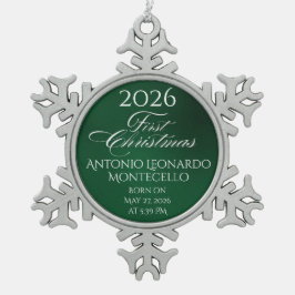 Klassisches Smaragdgrün Neugeborenen-Geburtsdetail Schneeflocken Zinn-Ornament