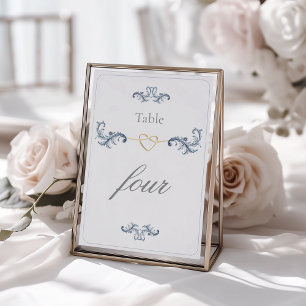 Klassisches Staubblau Goldene Hochzeit Tischnummer