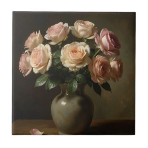 Klassisches Stillleben mit Blush-Rosenstrauß Fliese