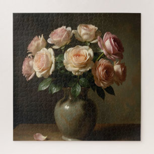Klassisches Stillleben mit Blush-Rosenstrauß Puzzle