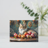 Klassisches Stillleben mit Kat und Obst Postkarte (Stehend Vorderseite)