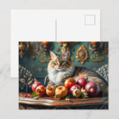 Klassisches Stillleben mit Kat und Obst Postkarte (Vorne/Hinten)
