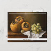 Klassisches Stillleben mit Persimmonen und Trauben Postkarte (Vorne/Hinten)