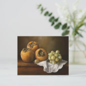 Klassisches Stillleben mit Persimmonen und Trauben Postkarte (Stehend Vorderseite)