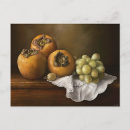 Klassisches Stillleben mit Persimmonen und Trauben Postkarte