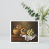 Klassisches Stillleben mit Persimmonen und Trauben Postkarte (Stehend Vorderseite)