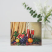 Klassisches Stillleben mit Wein- und Obstmalerei Postkarte (Stehend Vorderseite)