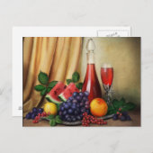 Klassisches Stillleben mit Wein- und Obstmalerei Postkarte (Vorne/Hinten)