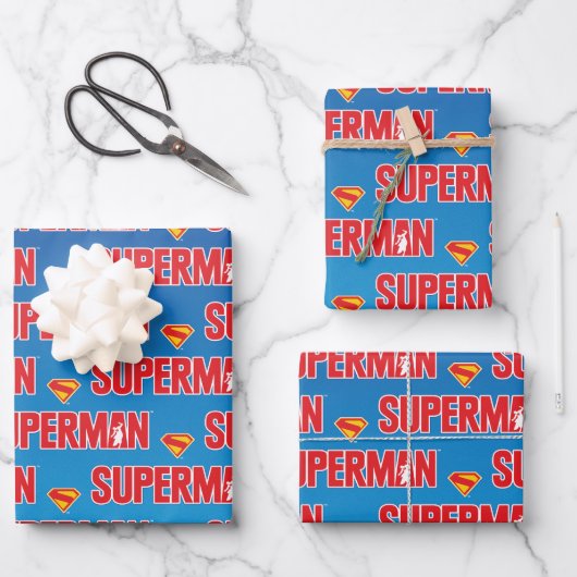 Klassisches Superman Bold-Logo Geschenkpapier Set (Vorderseite)