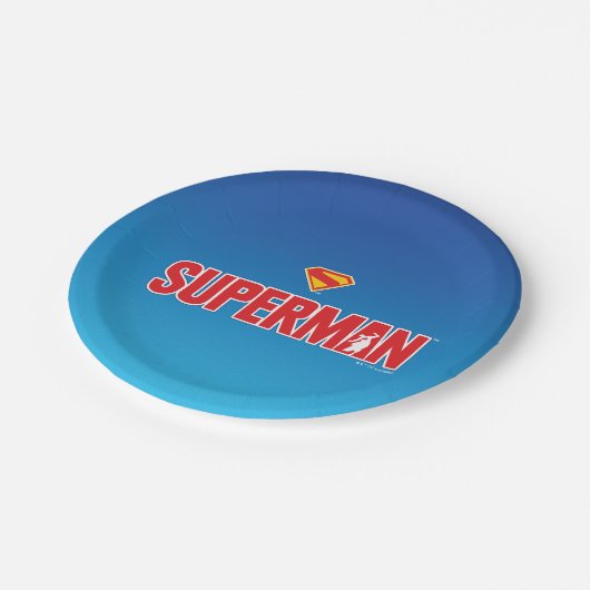 Klassisches Superman Bold-Logo Pappteller (Schrägansicht)