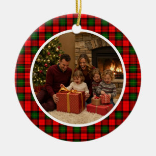 Klassisches Tartan-Weihnachtsfamilie Keramik Ornament