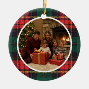 Klassisches Tartan-Weihnachtsfamilie Keramik Ornament