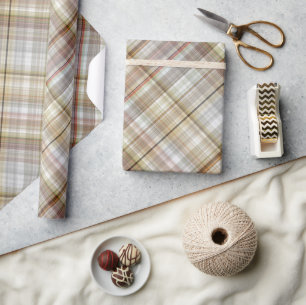 Klassisches Taupe-Beige-Braun-Grau-Weiß-Gingham Geschenkpapier