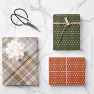 Klassisches Taupe-Beige-Braun-Grau-Weiß-Gingham Geschenkpapier Set