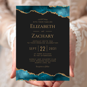 Klassisches Teal-Gold-Achat-Dunkle Hochzeit Einladung