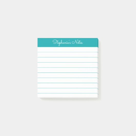 Klassisches Teal personalisiert liniert Post-it Klebezettel (Vorderseite)
