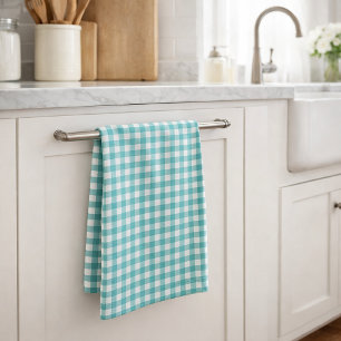 Klassisches Teal- und Weiß-Gingham-Muster Farmhous Geschirrtuch